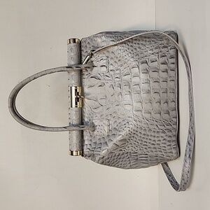 MERCI MARIE Italian Croc Embossed Gray Leather Handbag